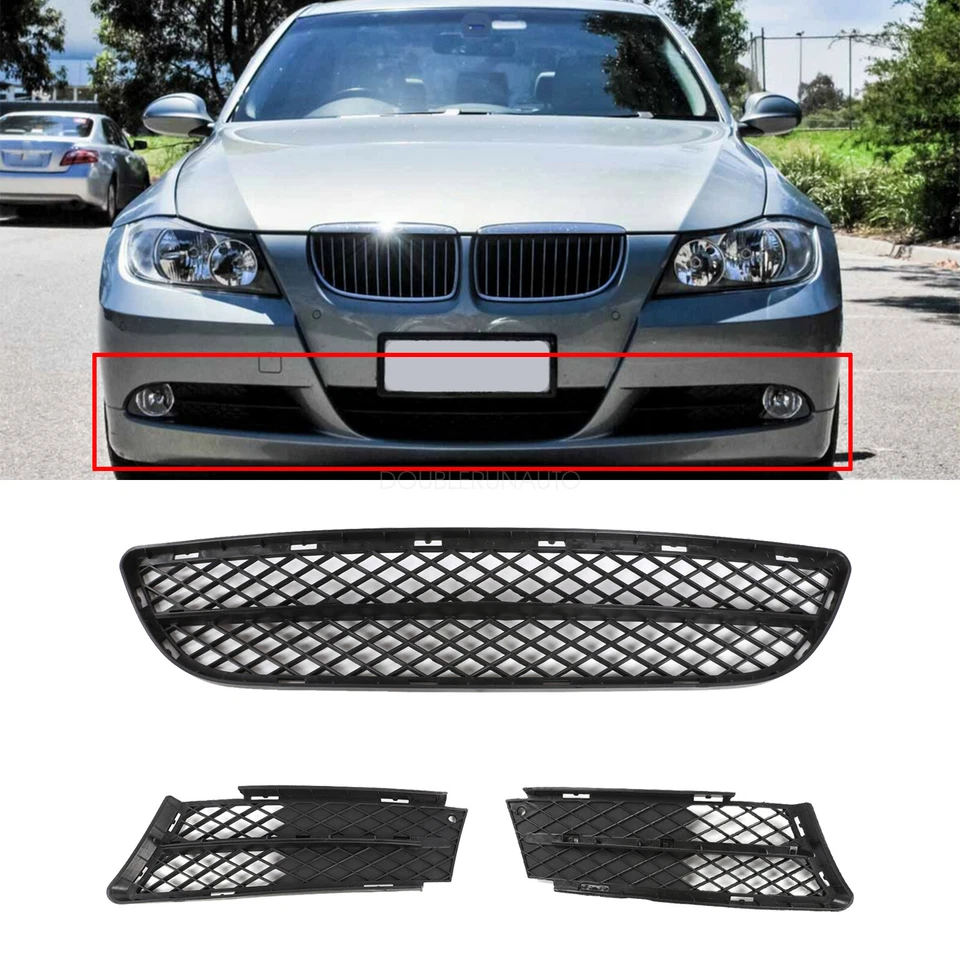 3Pcs Front Lower Bumper Grille Cover For BMW 3 Series 06-08 E90 E91 W/ Fog Light Foto 2 de 4