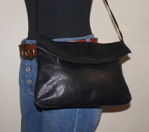 1970's Vintage EPITOME' Small Black Leather Soft-Clutch Shoulder Bag ITALY - Picture 2 of 11