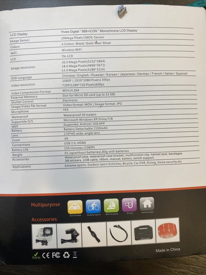 Wifi 1080P HD Sports Action Camera Cam Camcorder Waterproof IOS & Android - Image 3 of 4