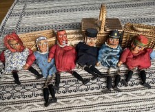 6 antike, geschnitzte Handpuppen für Kasperle-Theater - Holz Puppen 