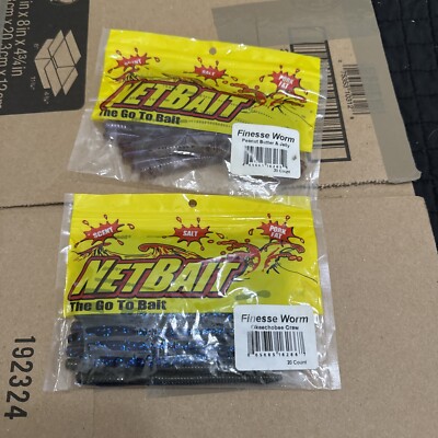(2 Packs) NetBait Finesse Worm 20pk Okeechobee Craw, Peanut Butter