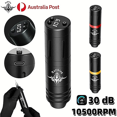 Tuffking Tattoo Machine Wireless Pen Gun Rotary Motor Power Supply LCD 30dB AU