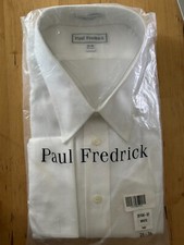 Paul Fredrick White Button Up Dress Shirt 20-36 3515W-BT Two-Ply Cotton Dobby