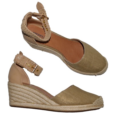 SPERRY TOP SIDER VALENCIA SZ 9.5 M BEIGE GOLD ESPADRILLE PLATFORM WEDGE  SANDALS | eBay UK