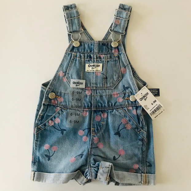 Oshkosh B'gosh Baby Girl 6-9 Months Cherry Print Denim Shortalls