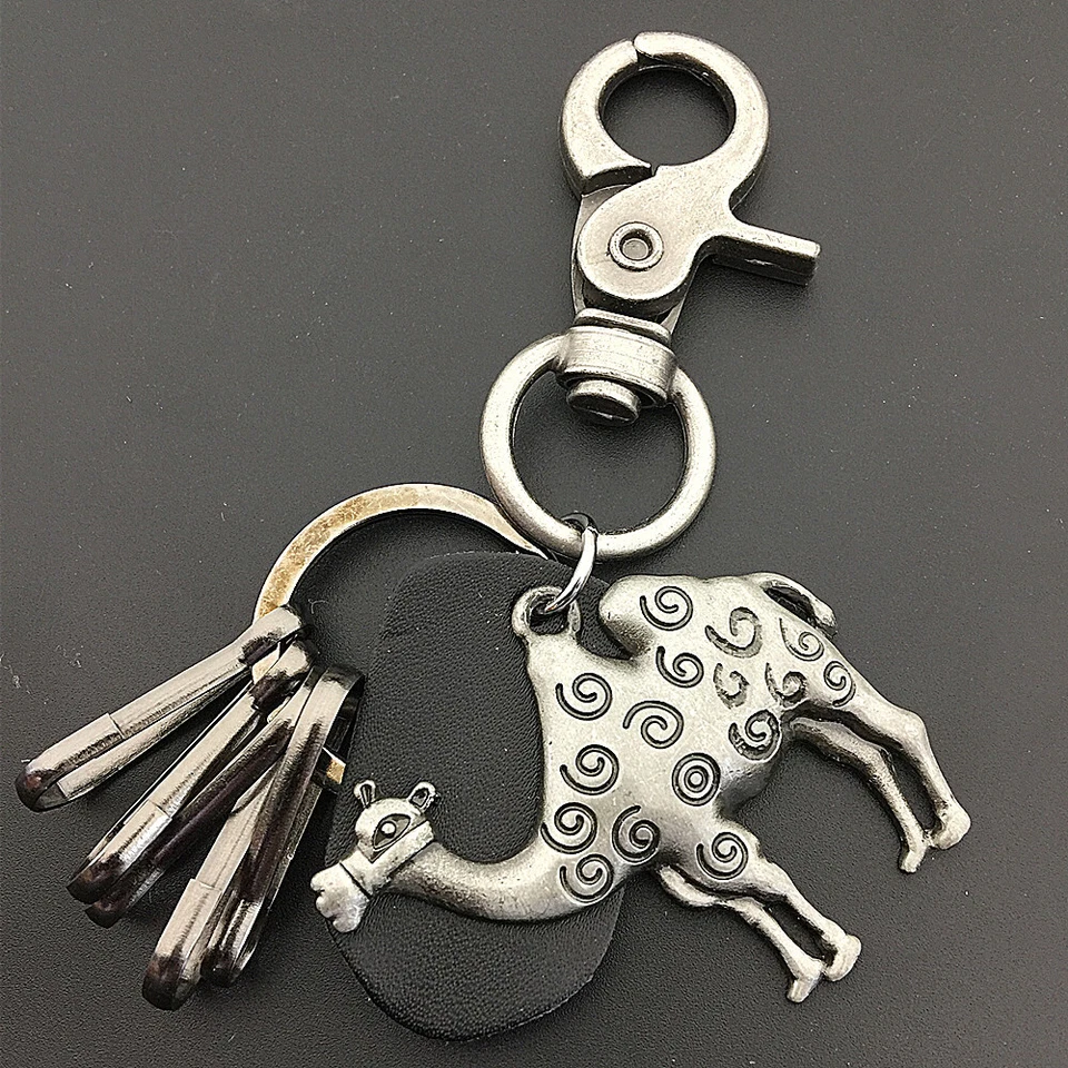 Punk Men's Alloy Camel Animal Leather Metal Belt Loop Keychain Ring - Image 2 of 3