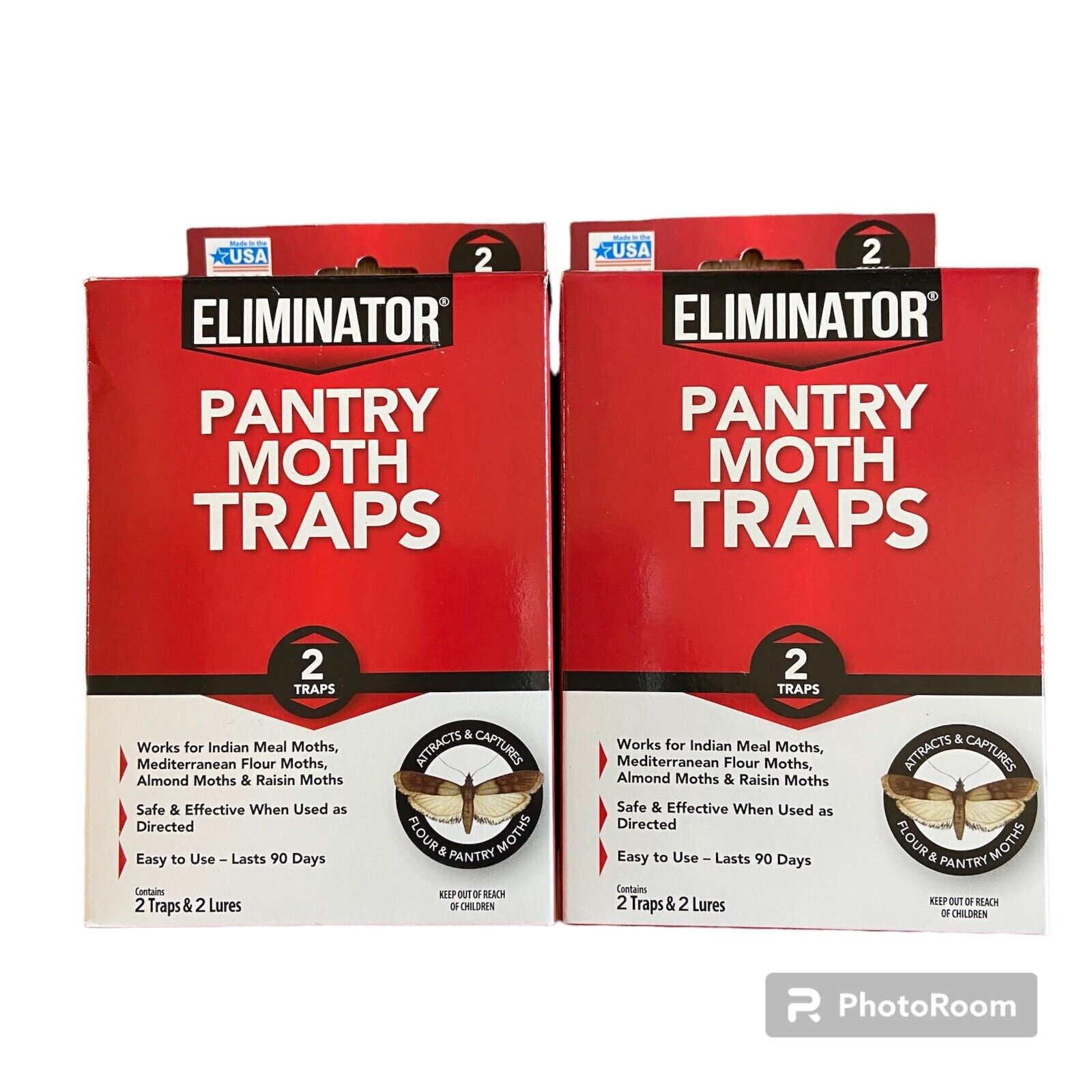 Eliminator Pantry Moth Traps - 2 per Box. 90 Days Meal Flour Almond Raisin  Moths for sale online