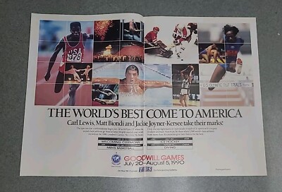 Goodwill Games Seattle Carl Lewis Matt Biondi Print Ad 1990 16x11 