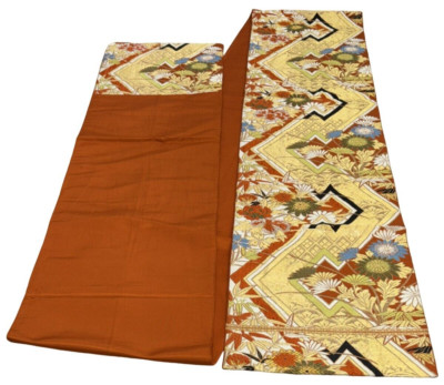 Japanese Vintage Kimono Fukuro Obi silk gold expensive embroidery 160.6x12.2in