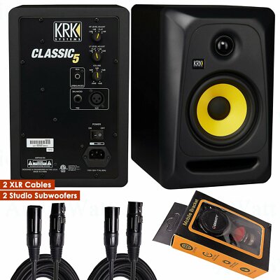 KRK Classic 5 Bi-Amp 5'' Studio Monitor + 2x XLR Cables +  Phone Holder pair