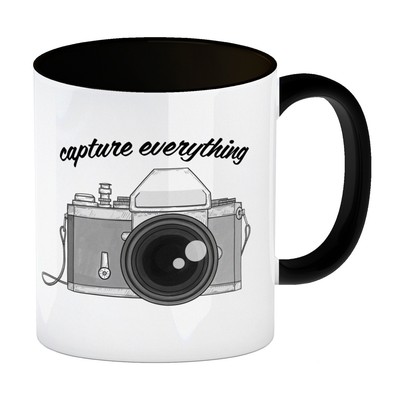 Capture everything Kaffeebecher Schwarz mit Kamera Motiv für Fotografen