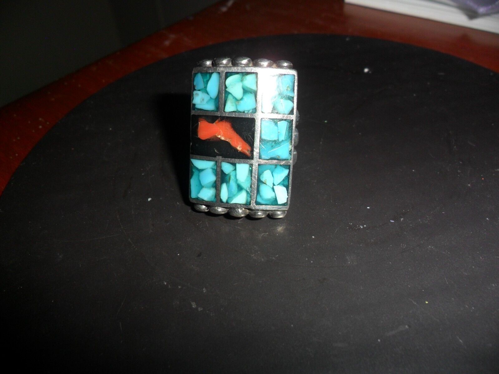 VINTAGE TURQUOISE CORAL RING GUC AMERICAN MADE SI… - image 7