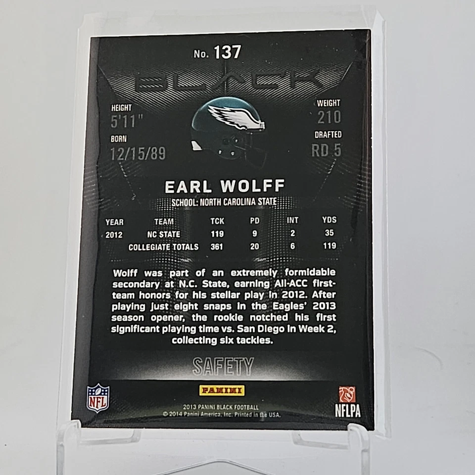 2013 Panini Black /399 Earl Wolff #137 Rookie RC Eagles Football Card - Image 2 of 2
