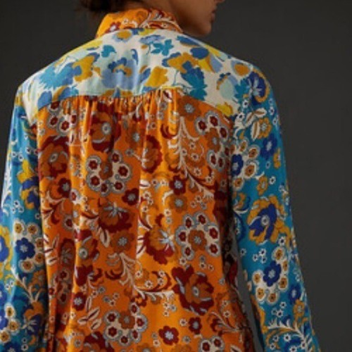 Maeve Anthropologie Contrast Print Buttondown Long Sleeve Blouse NWT size XXS - Picture 13 of 14