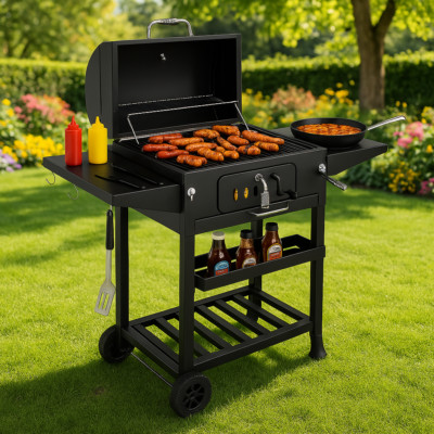 HOLZKOHLEGRILL EDELSTAHL GRILL TRAGBAR GARTEN SMOKERWAGEN REGAL