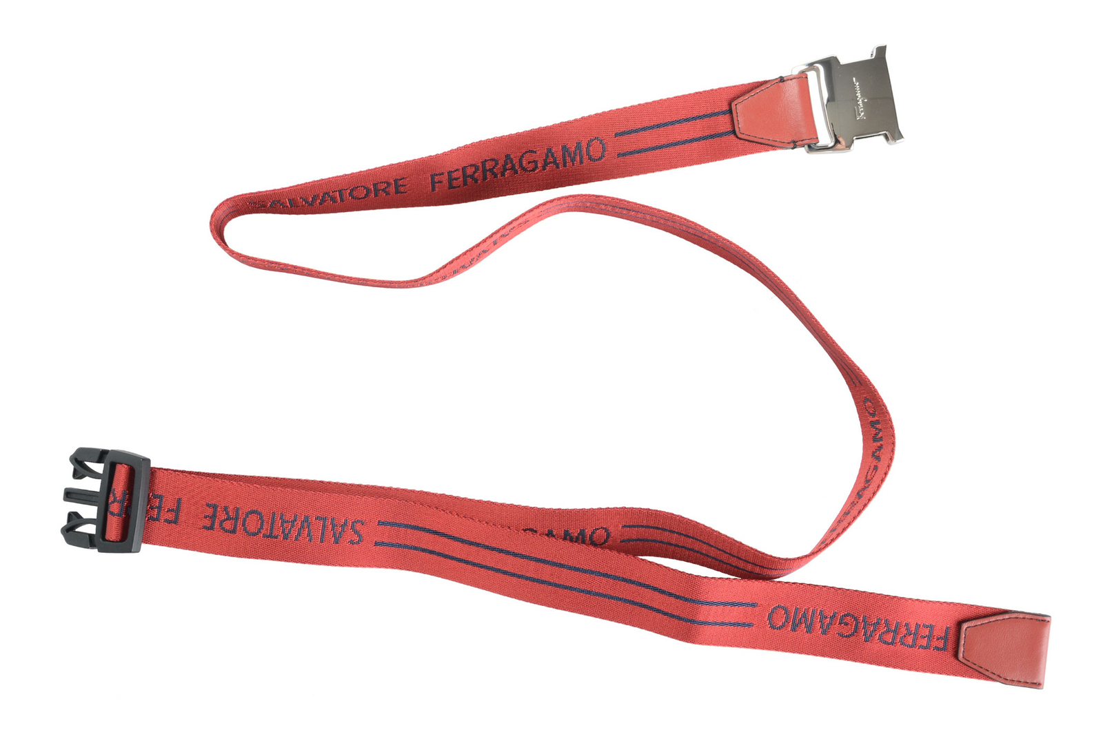 Мужской ремень Salvatore Ferragamo с красной отделкой из парусиновой кожи 58590₽