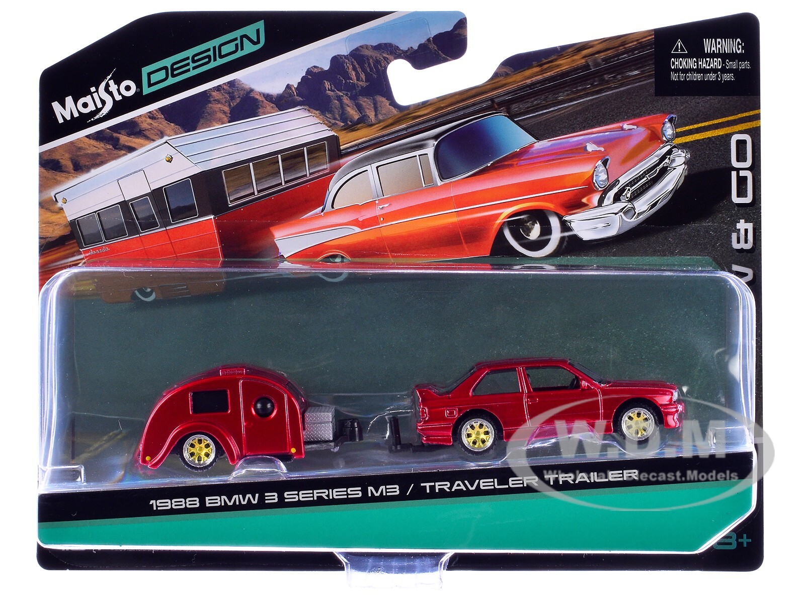 1988 BMW 3 SERIES M3 RED WTRAVELER TRAILER 164 DIECAST BY MAISTO 15368-BMW 4190₽