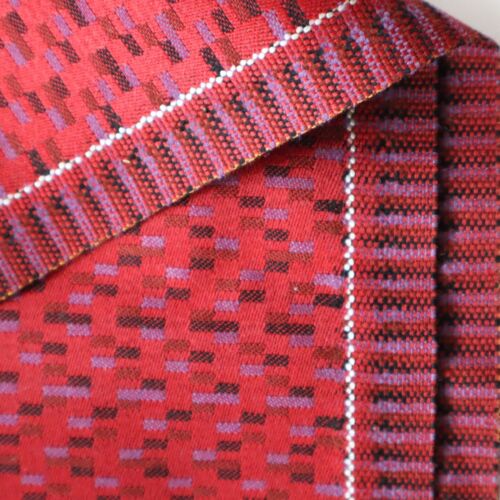 Vintage Artisan Woven Home Decor Fabric Red w Geometric Purple Elegant! 1.1 yds