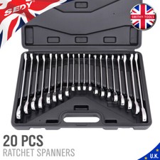 20pc Ratchet Spanners Wrench Polished Tool Kit Imperial Metric With Case Inch/MM