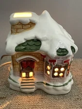 Vintage Ceramic Light Up Christmas House Chimney Lamp Tabletop 6”