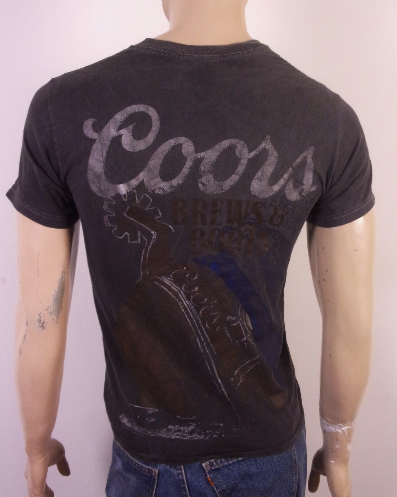 vintage 90s rare Coors Beer T-Shirt Double Sided Tee Brews & Boots SZ S
