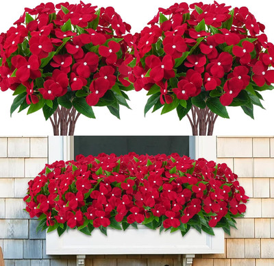 8 Pcs Artificial Impatiens Flowers for Outdoors Faux Impatiens Bouquet Faux Silk