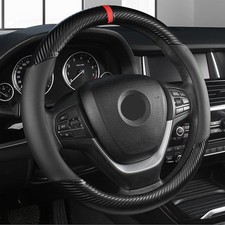 Carbon Fiber Pvc Leather Car Steering Wheel Cover 14.5-15in Universal Breathable