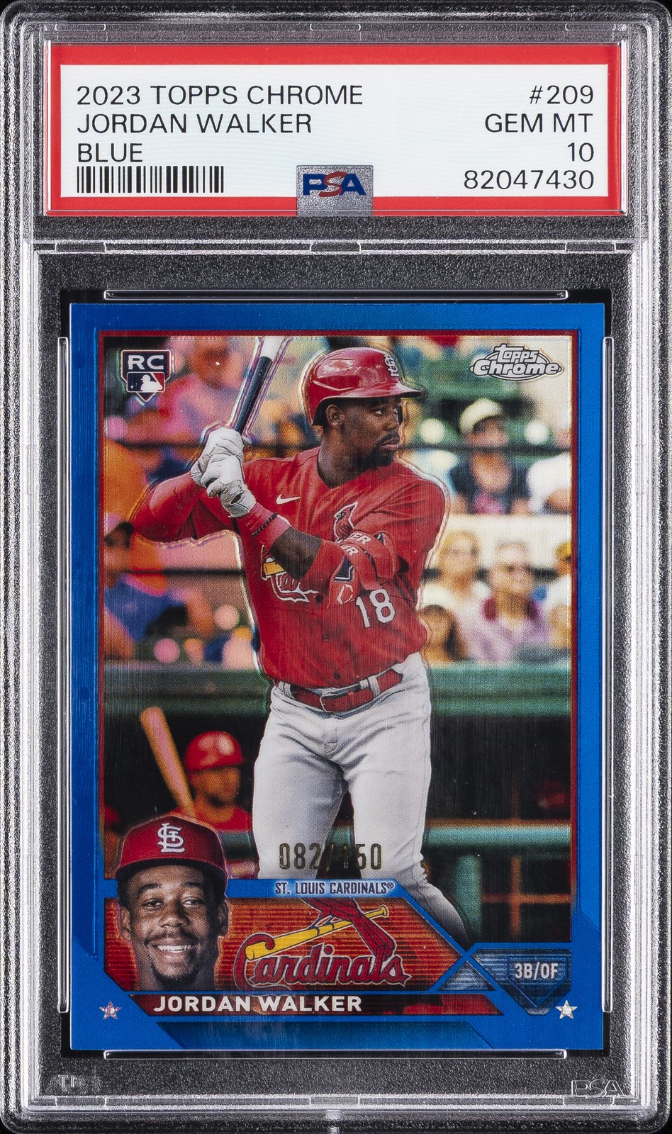 2023 TOPPS CHROME BLUE REFRACTOR #209 JORDAN WALKER ROOKIE RC 82/150 PSA 10