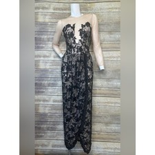 Vintage couture black lace beaded sheer bust gown stunning handmade hand beaded