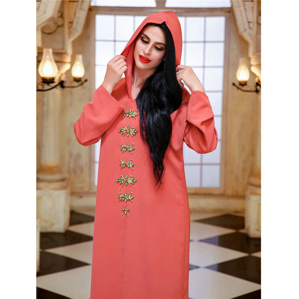 Dubai Hooded Abaya Women Dress Muslim Maxi Dress Islamic Caftan Arab Party Gown - Image 4 of 4