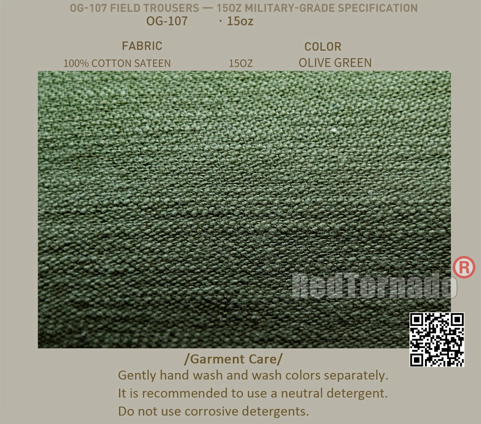 Red Tornado Vintage OG-107 Field Trousers 15OZ Men Military Pants Loose Sateen - Picture 6 of 24