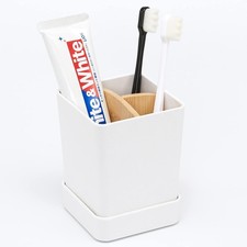 Small White Toothbrush  Toothpaste Holder Set with Removable Base Organizer