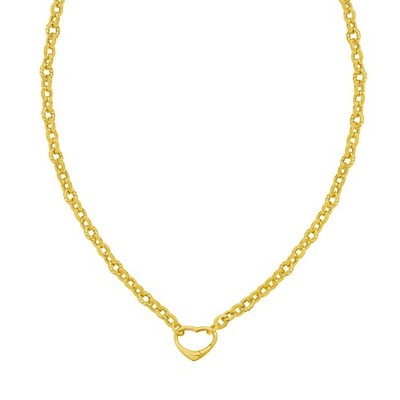14k Yellow Gold Heart Lock Charm Holder Link Chain/Necklace 18'' 5.5mm 9 grams