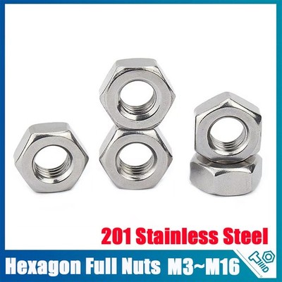 Hexagon Full Nuts DIN 934 201 Stainless Steel M3 M4 M5 M6 M8 M10 M12 M14 M16