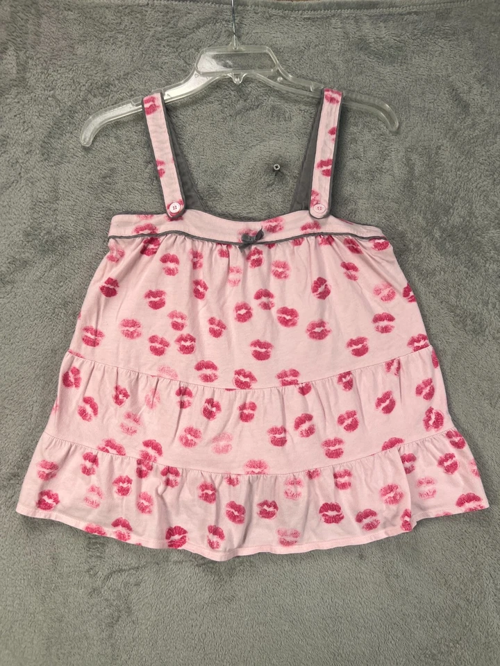 DKNY Womens Small Pink Lips PJ Set 2 PC Pajama Lounge Set Babydoll Top Shorts - Image 2 of 4
