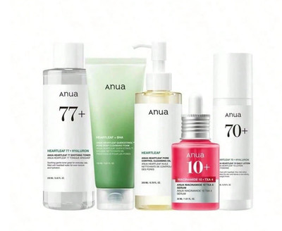 Anua 5-Piece Set: Cleanser + Toner + Cleansing Oil + Serum + Moisturizer