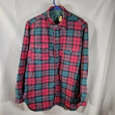 Vintage Pendelton Tartan Plaid Button Up Shirt Mens Size 16 Elbow Patches Flaws
