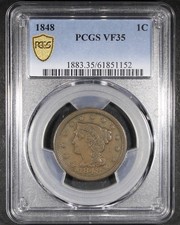 1848 Braided Hair Large Cent - 1c PCGS VF35 - PCGS Gold Shield