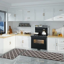 2PCS Kitchen Rug Set Anti-Fatigue Mat Non-Slip Waterproof Floor Runner Brown