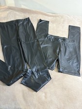 Zara Girls Faux Leather Pants Zipper Leg 13-14 Black 1wSeamed Down Front Of Legs