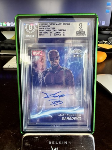 2025 Topps Marvel Studios Daredevil Charlie Cox Black Refractor Auto /10 BGS 9