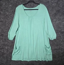LOGO Lori Goldstein Top Womens XL Mint Green Knit Tunic Ruched Sleeve Comfy