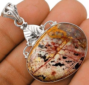 Natural American Picture Jasper 925 Solid Sterling Silver Pendant Jewelry