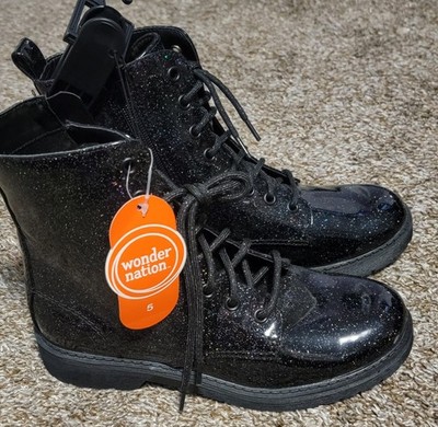 Wonder Nation Black Glitter Boots Sparkle - Girls Size 5 Side Zipper Y2K Era