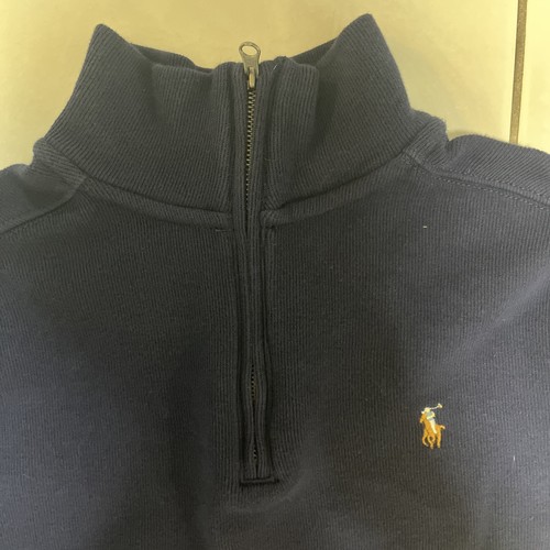 Polo Ralph Lauren Sweater Youth Large Navy Blue Fleece USA 1/4 Zip Pullover Logo - Picture 5 of 5