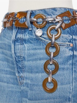MOTHER Brown Resin Ring Chain Belt with Silver Links