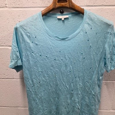 Iro Distressed Tee T-Shirt Women's 20*29 Blue  Clay Linen Short Sleeve Top M