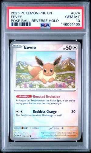 2025 POKEMON PRE EN-PRISMATIC EVOLUTIONS POKE BALL REVERSE HOLO EEVEE PSA 10