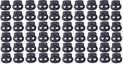 30Pcs Black Plastic Cord Locks End Spring Toggle Stopper, Double Hole Elastic...