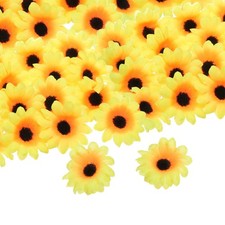 100pcs Artificial Daisies Flower Heads,1.6" Silk Fake Daisies Black/Light Yellow